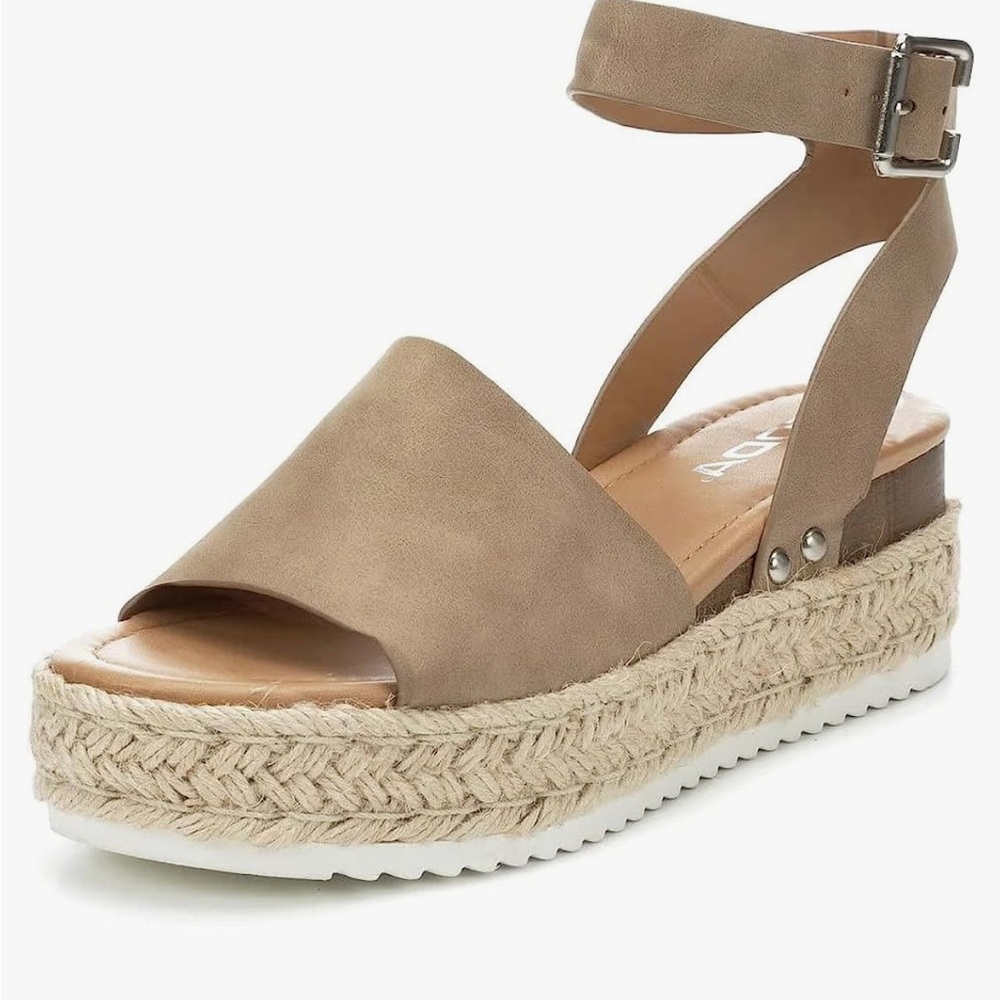 Soda Women's Topic-S Ankle Strap Open Toe Espadrille Wedge Sandals Black Size 7